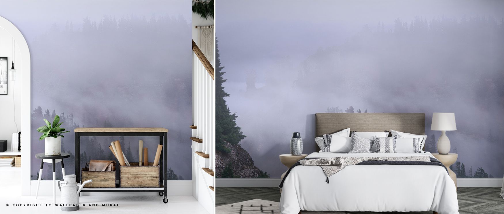 Fog Cascade Wallpaper reflects calm resonance, surrounding interiors with mist imagery. Bedrooms, offices, or stylish family spaces glow with serenity and balance, creating retreats enriched with reflective artistry and inspiration.