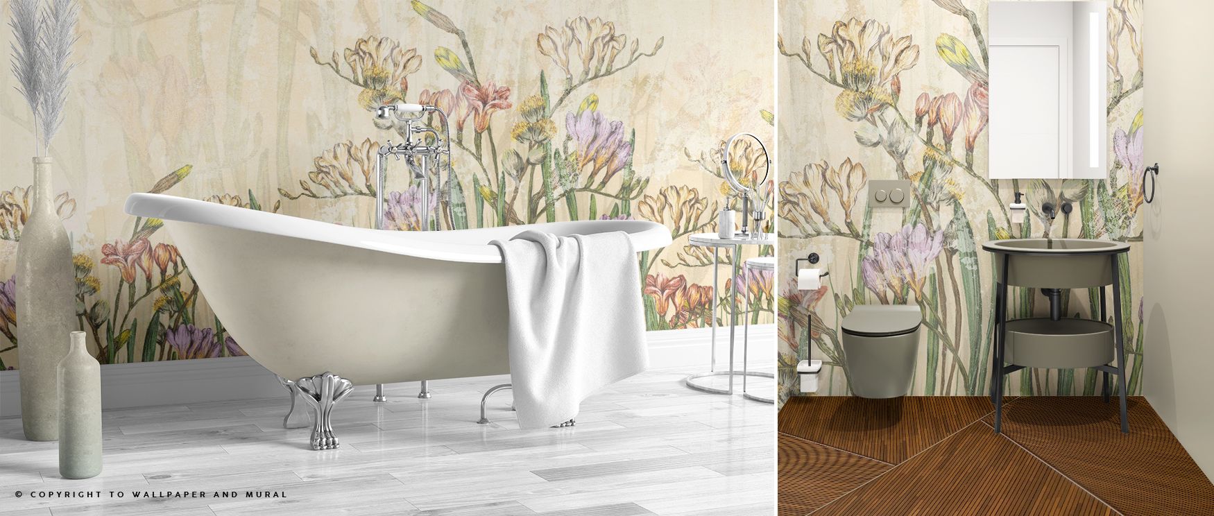 Freesia Wallpaper’s painterly blossoms highlight both softness and vibrancy. Shaded contrasts build form, while curved petals suggest motion. The surface feels alive with natural energy, filled with layers of light and harmony. This design enriches interi