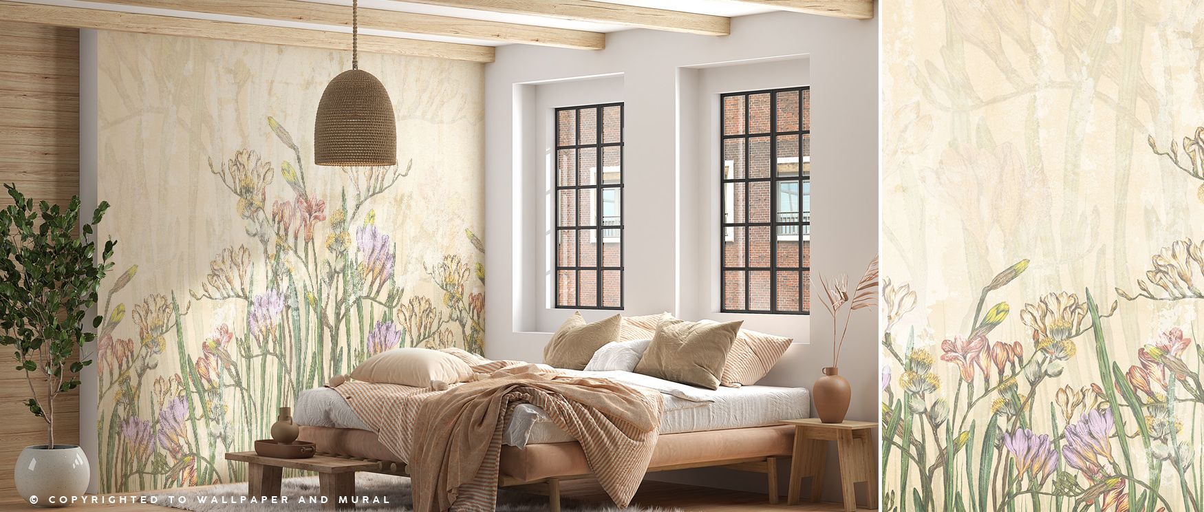 Enchanting floral imagery fills Freesia Wallpaper, reflecting abundance in bloom. Artistic composition layers blossoms with grace, weaving depth into walls. The interplay of tone and line emphasizes natural charm. Its mood resonates with optimism and rene