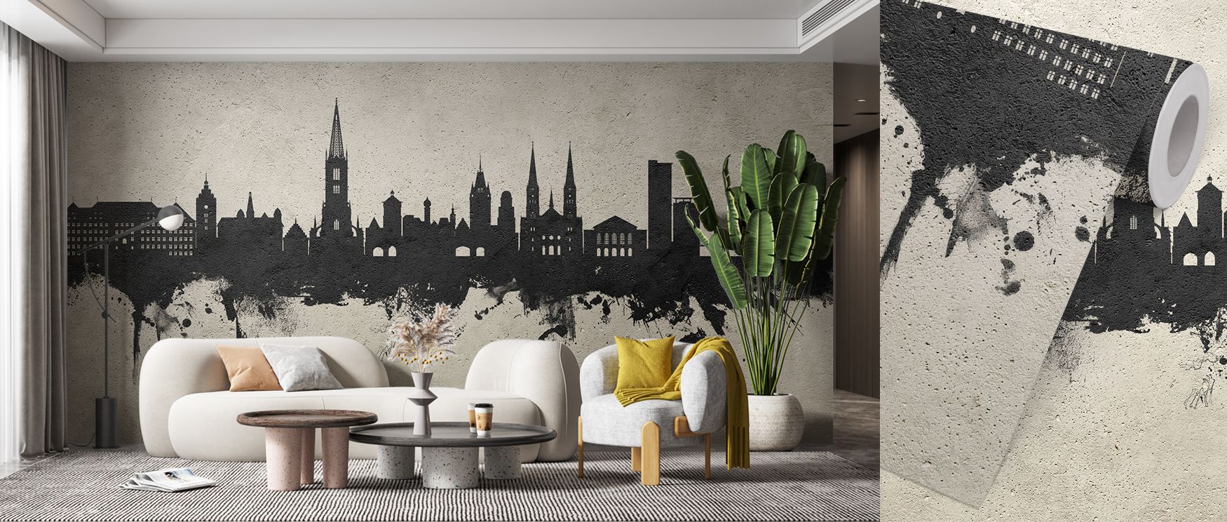 Freiburg Germany Skyline Concrete Wallpaper emphasizes structure with artistic focus. Each building form conveys strength, while textures highlight detail. The palette is subdued yet striking, offering balance of simplicity and presence. Its urban artistr
