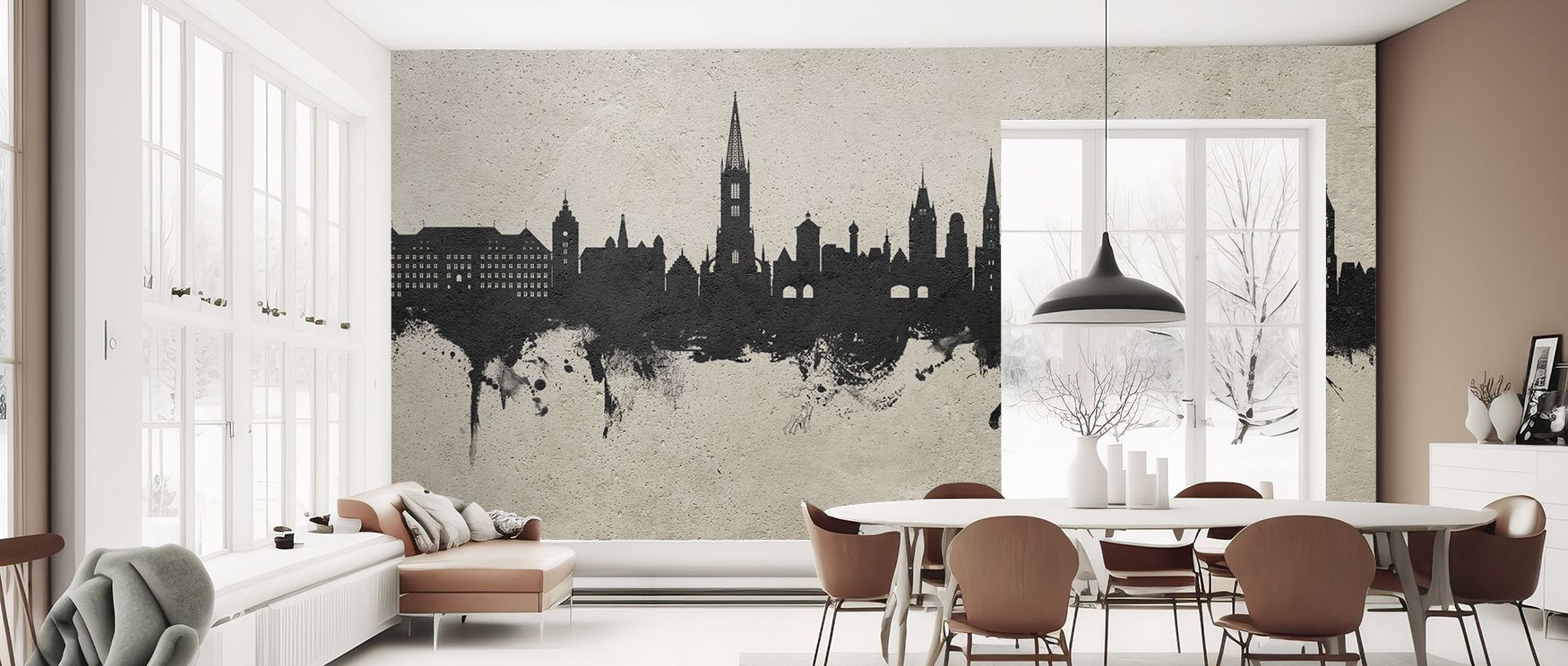 Sharp contrasts define Freiburg Germany Skyline Concrete Wallpaper, where lines and depth evoke city vibrancy. The imagery captures architectural legacy in minimalist interpretation. Subtle textures enrich its presence, turning walls into cityscapes. The 