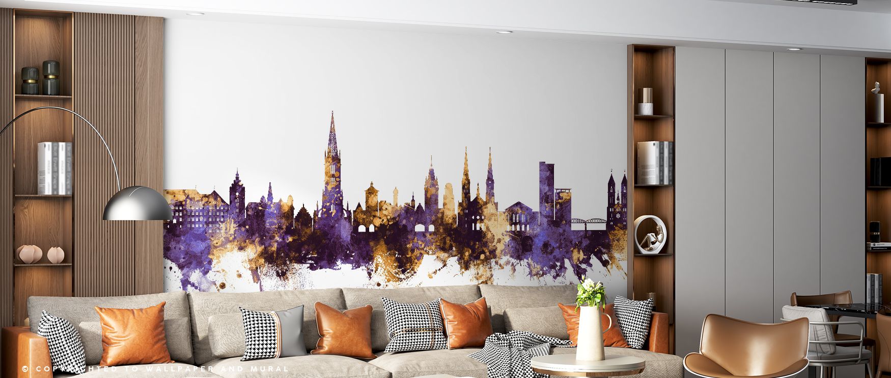 With shimmering expression, Freiburg Germany Skyline Purple & Gold Wallpaper transforms architecture into artistic radiance. Deep purple tones convey richness, while gold provides luminous accents. The design exudes drama and modernity, enhancing walls wi