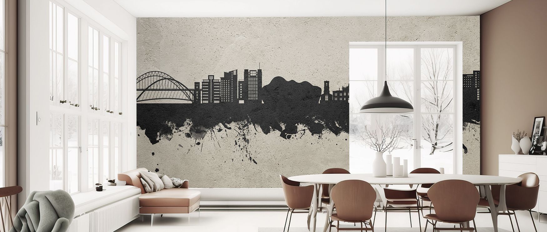 Gateshead England Skyline Concrete Wallpaper highlights urban rhythm with layered structures in shaded tones. Each form conveys city charm with sophistication. The imagery celebrates heritage while embracing modernity. Its design balances rawness with ele