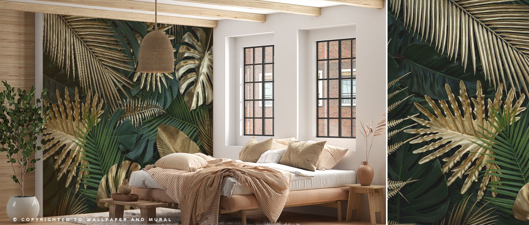 Gold and Green Tropical Forest Vibe Wallpaper glows with natural brilliance, layered with tones of vitality and depth. Each leaf reflects rhythm, while golden accents highlight detail. Its artistry captures atmosphere of lush forests. The composition tran