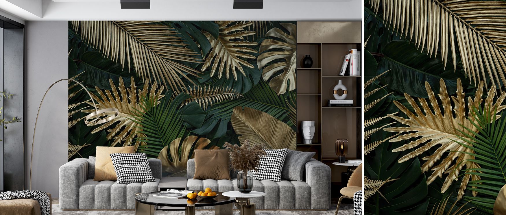With bold richness, Gold and Green Tropical Forest Vibe Wallpaper interprets tropical vitality in artistic style. Shimmering tones enhance every detail, while leaves interlace with depth. The palette reflects energy and elegance. Its composition transform
