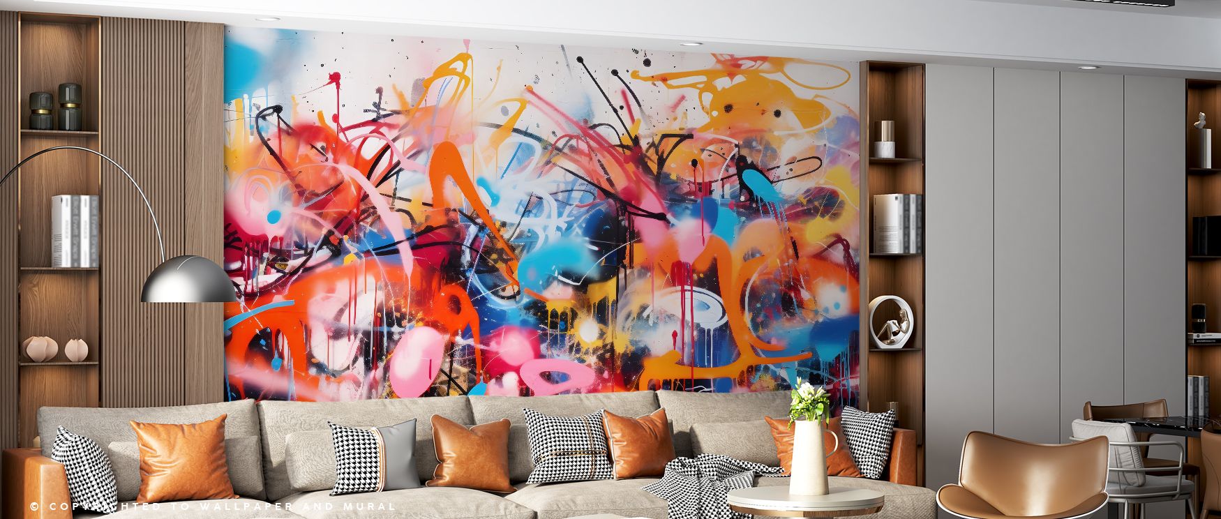 Graffiti Explosion Wallpaper highlights raw energy with vibrant contrasts layered into chaotic beauty. Shapes overlap with rhythm, forming expressive imagery. Its graffiti motifs celebrate cultural artistry. The palette carries vibrancy, creating movement