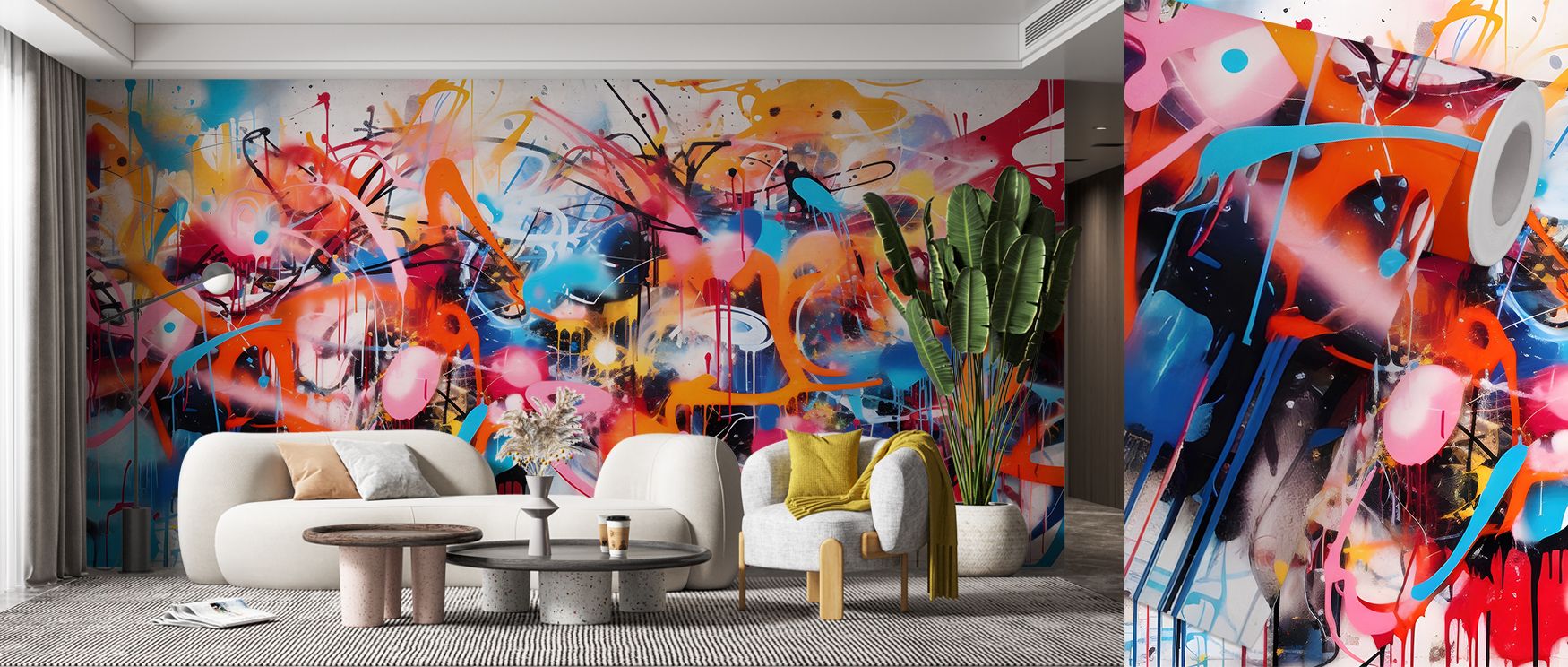 Graffiti Explosion Wallpaper conveys rebellion with artistry, layering energetic lines across bold colors. Each detail builds depth, suggesting rhythm. The design resonates with the freedom of street expression. Its atmosphere highlights modern sophistica