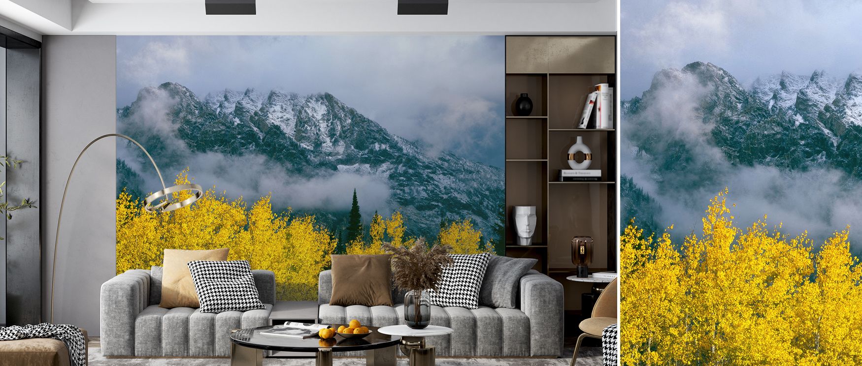 Grand Teton Fall Wallpaper layers peaks and leaves in rhythmic compositions of autumn charm. Each tone conveys richness, while imagery reflects artistry. The design resonates with seasonal vitality. Its atmosphere uplifts walls with energy and calmness. A