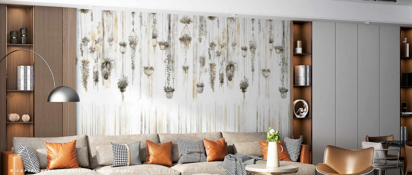 Fluid artistry defines Hanging Watercolor Gardens Wallpaper with blossoms layered in downward compositions. Each tone reflects charm and serenity. The imagery highlights natural elegance, balancing rhythm and grace. Its palette enriches interiors with cal