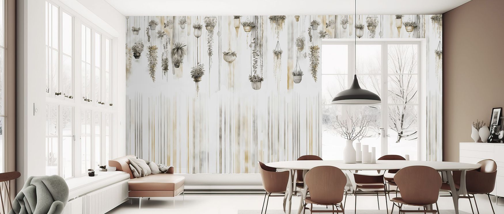 Watercolor artistry shines in Hanging Watercolor Gardens Wallpaper, where blossoms and vines flow with gentle rhythm. Each stroke highlights elegance. The design conveys calm beauty, enriching walls with serenity. Its tones reflect natural charm. A living