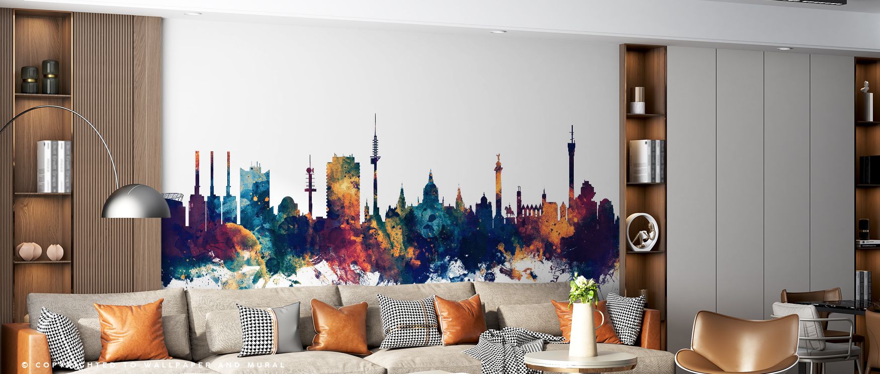 Hannover Germany Skyline Blue & Bronze Wallpaper portrays cultural richness with expressive silhouettes. Blue conveys calmness, bronze reflects brilliance. The imagery celebrates heritage with artistry. Its atmosphere resonates with elegance and vibrancy.