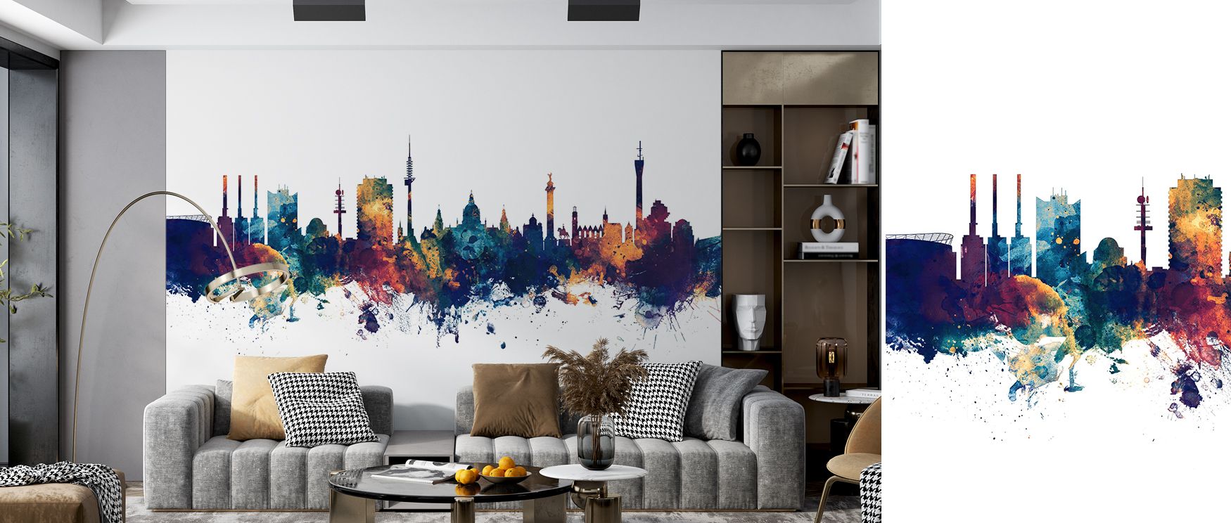 Hannover Germany Skyline Blue & Bronze Wallpaper emphasizes artistry with layered silhouettes in bold tones. Blue suggests depth, bronze adds vibrancy. Its imagery resonates with heritage. The design conveys cultural charm. Interiors thrive with its prese