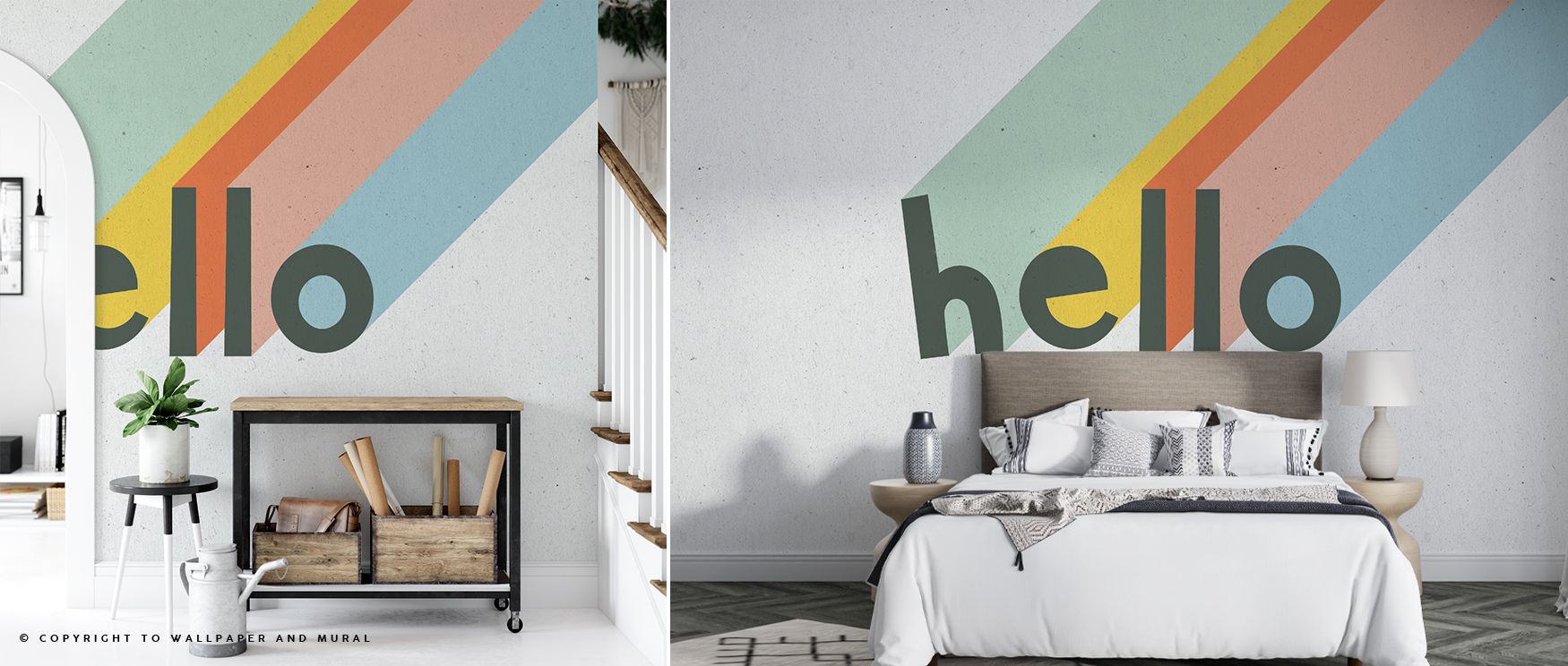 Hello Rainbow Wallpaper reflects charm with arcs arranged in rhythmic compositions. Each color conveys vitality. Its imagery resonates with whimsy. The palette highlights joy. Interiors thrive with vibrancy. A living room benefits under this wallpaper, fi