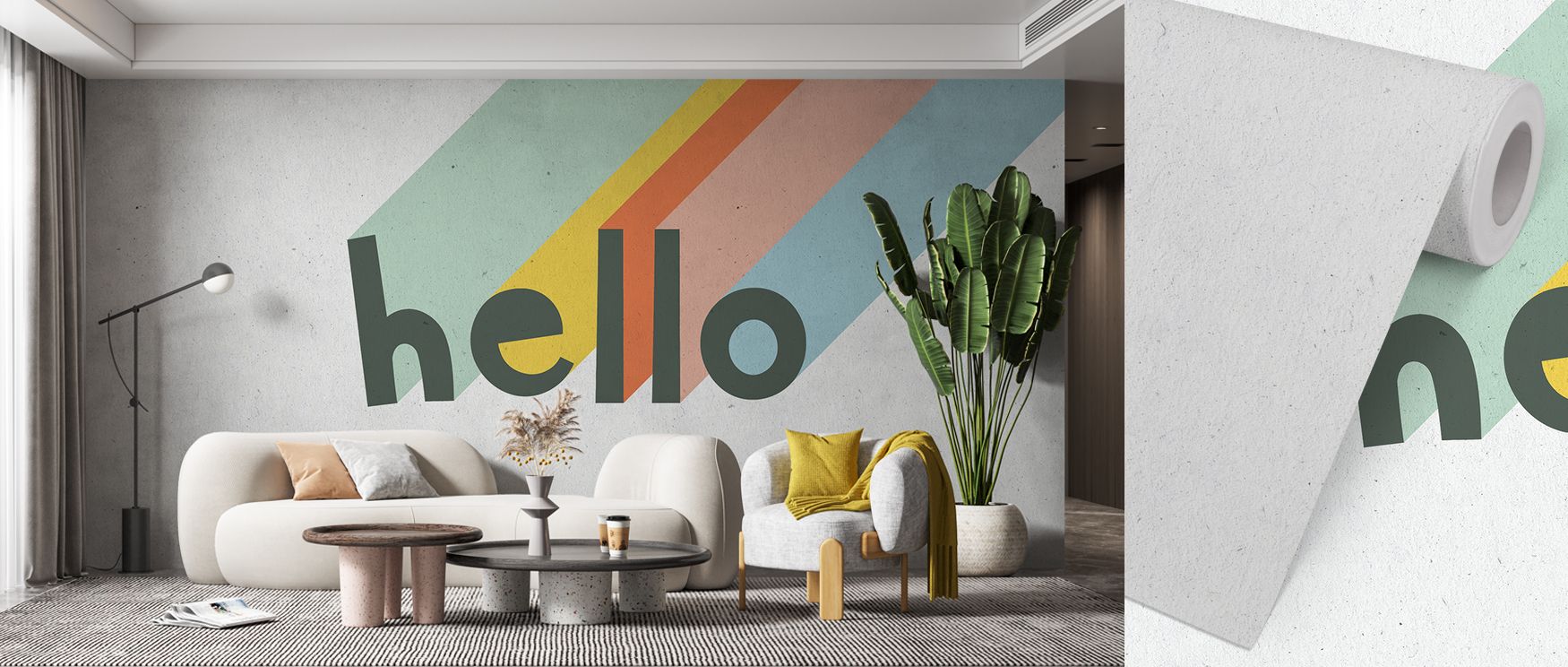 Cheerful artistry defines Hello Rainbow Wallpaper with tones layered into rhythmic arcs. Each color conveys charm and optimism. Its imagery resonates with creativity. The palette enriches interiors with cheer. An office thrives with this wallpaper, filled