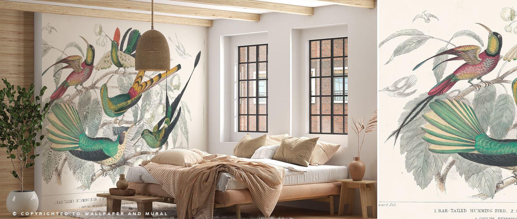 Subtle shades define the Hummingbird Study Wallpaper, where tiny forms seem suspended between stillness and flight. Its airy arrangement fosters calmness, echoing the quiet of gardens filled with blossoms. With one reference to office placement, the wallp