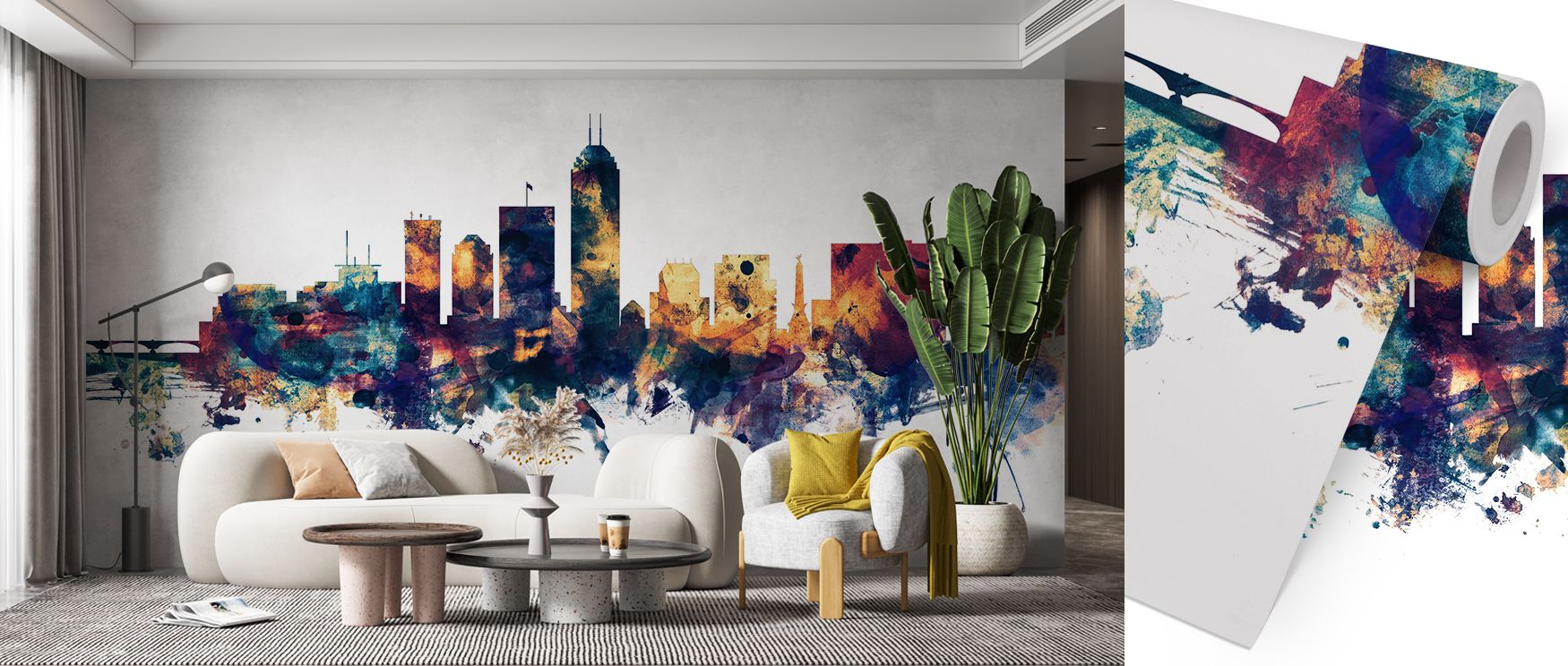 Subtle luminosity within the Indianapolis Indiana Skyline Blue & Bronze Wallpaper creates a sense of warmth. Buildings shine with bronze-like radiance against cool blue horizons, suggesting balance of fire and calm. With mention of its role in living room