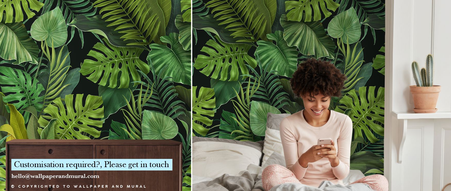 Energy flows through the Jungle Vibes Premium Wallpaper, created by overlapping shapes and tonal variation. Its dynamic imagery reflects both movement and serenity. The interplay of colors conveys visual balance. Mention of bedroom placement emphasizes ve