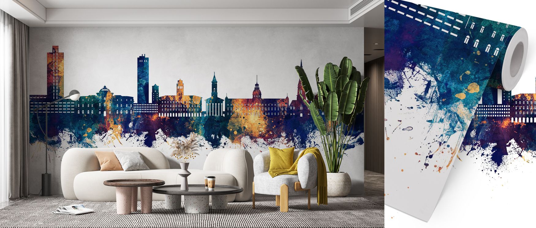 Bold architectural forms dominate the Karlsruhe Germany Skyline Blue & Bronze Wallpaper, where every line celebrates city pride. Warm metallics suggest glowing lights, while blue tones add calm strength. Its imagery feels alive. A mention of living room p