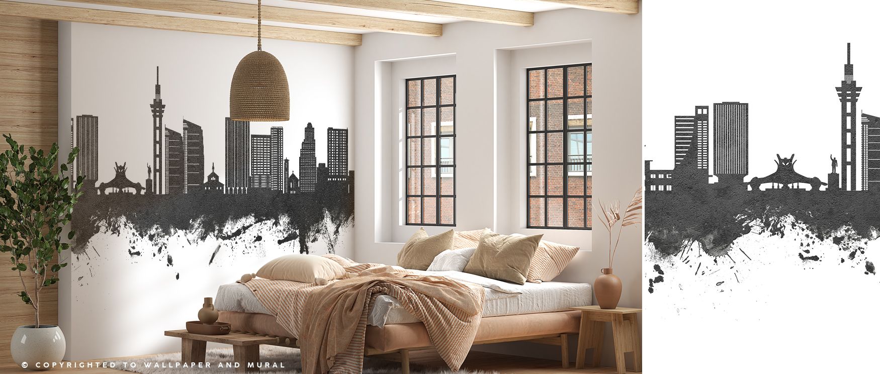 Within the Kinshasa Skyline Black & White Wallpaper, every building shines in sharp form. The design celebrates architecture through minimal tones. Its artistry is bold yet versatile. A note about office walls affirms flexibility, ensuring professional sp
