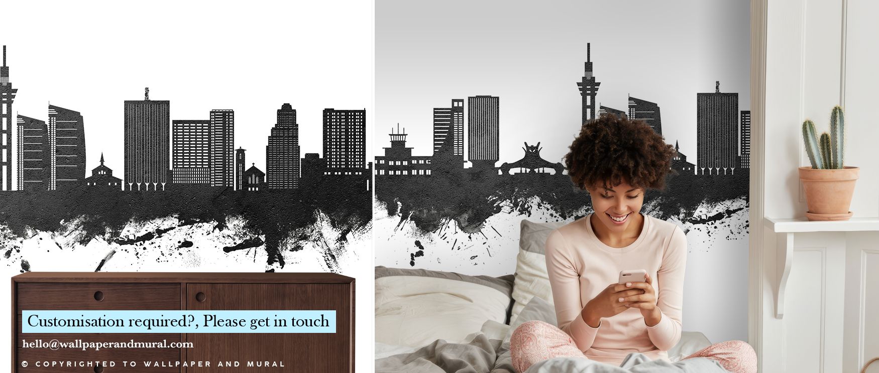 Bold forms rise from the Kinshasa Skyline Black & White Wallpaper, each outlined with precision against pale horizons. Its minimal palette conveys sophistication. Every line suggests strength. With a line referencing living rooms, the wallpaper adapts to 