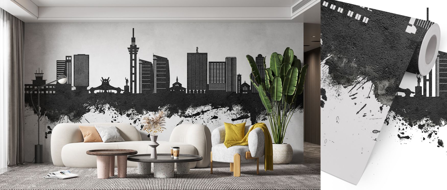 The Kinshasa Skyline Black & White Wallpaper balances clarity with boldness, emphasizing architecture through monochrome beauty. Its simplicity adds refinement without heaviness. With one note about bedrooms, it affirms versatility, showing private interi