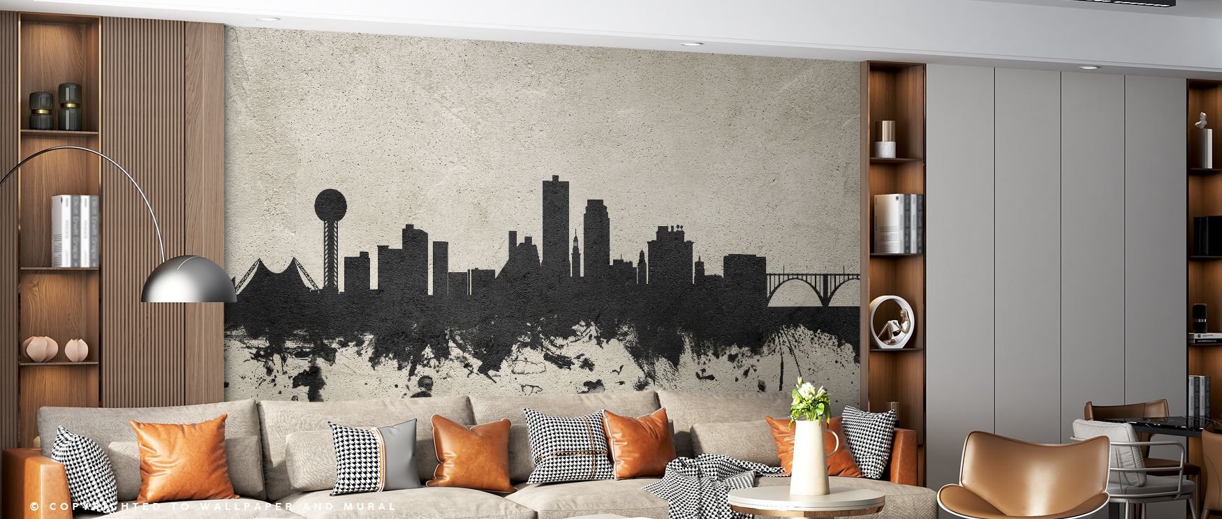 The Knoxville Tennessee Skyline Concrete Wallpaper thrives on muted beauty, where architectural outlines emerge with quiet strength. The palette remains refined and minimal. With one mention of office use, flexibility is assured, proving professional inte