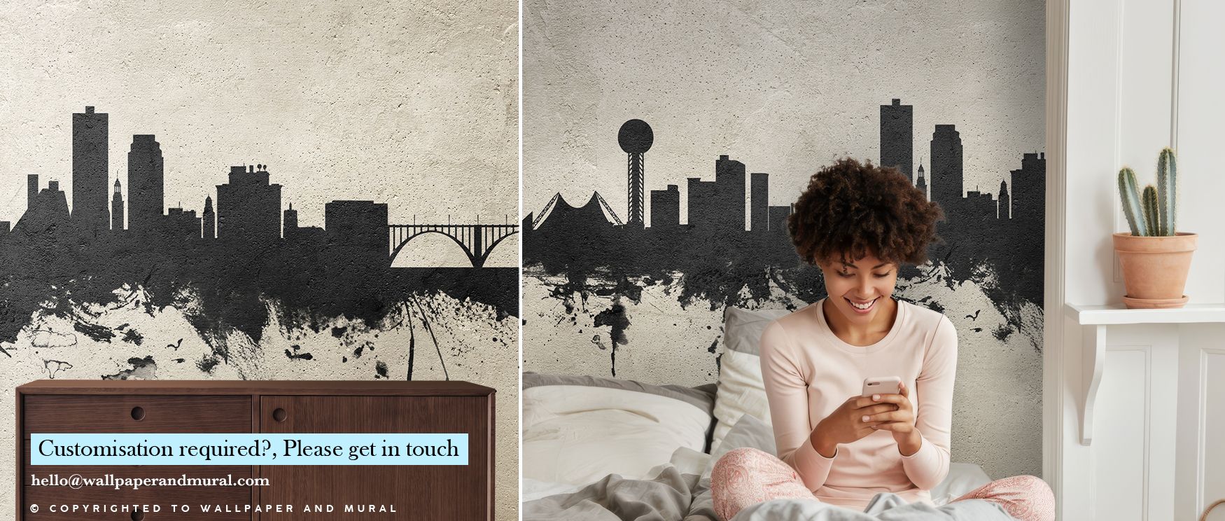 Minimal contrasts fill the Knoxville Tennessee Skyline Concrete Wallpaper, where industrial tones enhance atmosphere. The skyline feels permanent yet modern, capturing elegance without excess. A note on bedroom placement confirms adaptability, blending re