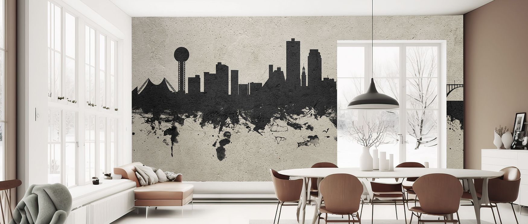 The Knoxville Tennessee Skyline Concrete Wallpaper glows with understated character, where every silhouette stands proudly. Its muted tones remain versatile, blending into varied interiors. With one line about bedrooms, the design emphasizes adaptability,