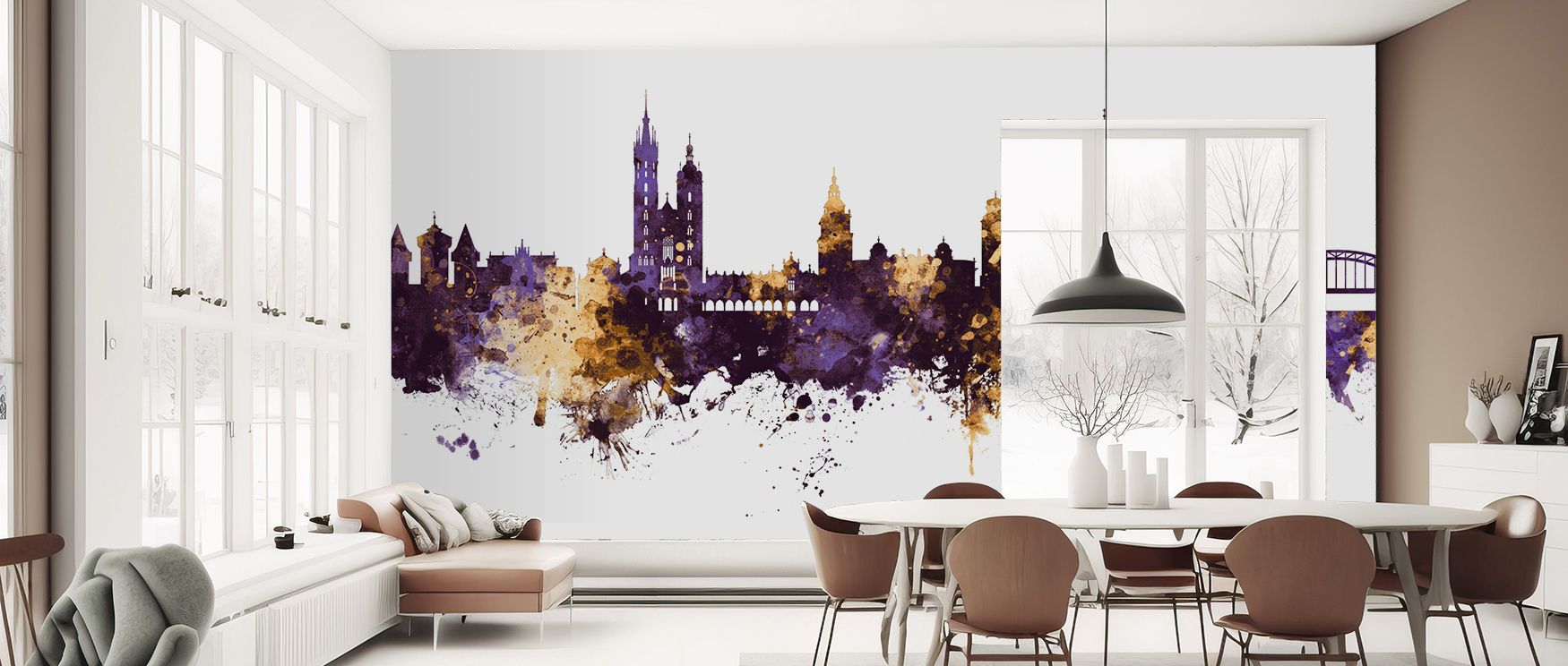 The Krakow Skyline Purple & Gold Wallpaper embodies pride through luminous detail, celebrating architecture in glowing contrasts. Purple depth enhances balance, while gold radiates atmosphere. With one line about bedrooms, versatility is shown, as persona