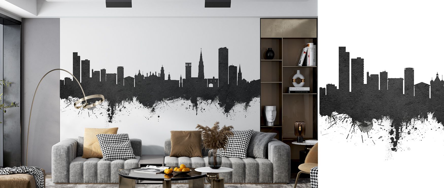 Inspired by heritage, the Leicester England Skyline Black & White Wallpaper frames city pride in monochrome poise. Each silhouette resonates with strength and identity. The palette conveys timeless elegance. With a line about living rooms, adaptability is