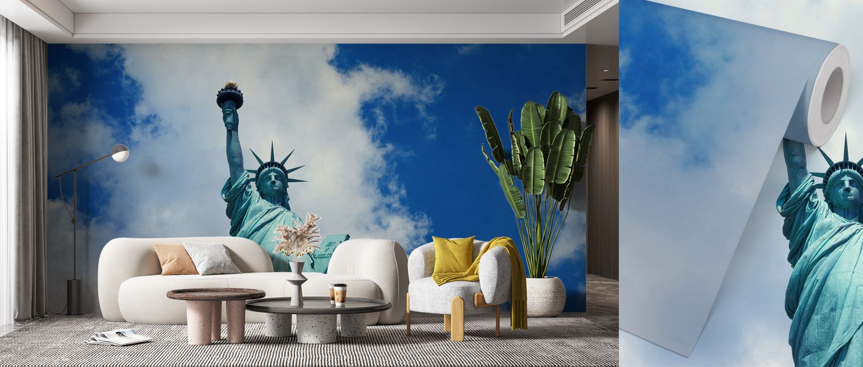 With visual force, Liberty from Below Wallpaper conveys a towering presence through perspective and tone. The Statue of Liberty dominates the composition, rising into expansive skies with symbolic weight. Its artistic depth creates strength within décor, 