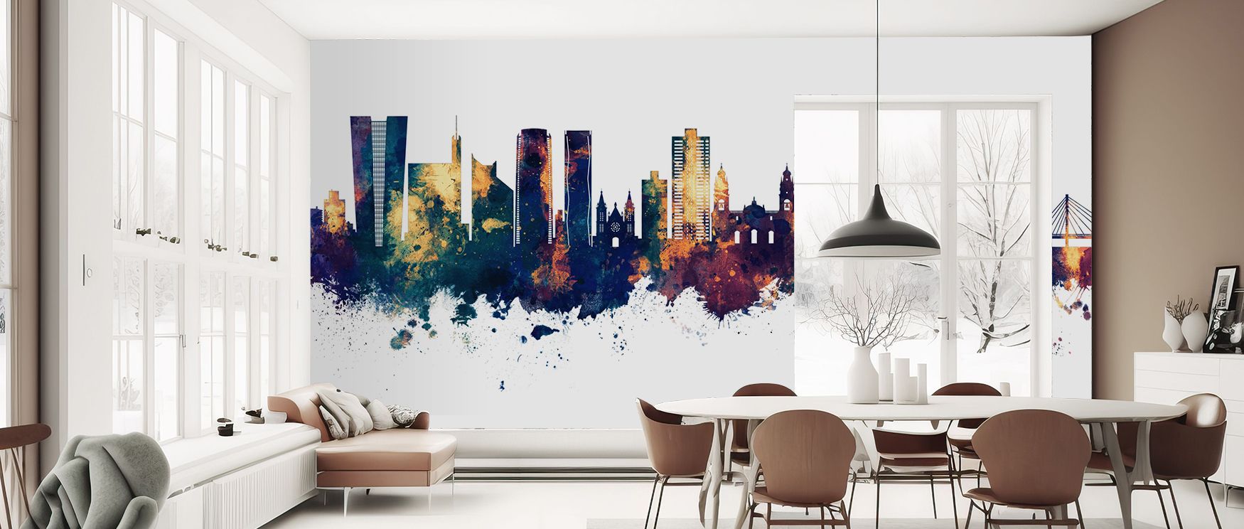 Celebrating Lima’s urban charm, Lima Peru Skyline Blue & Bronze Wallpaper captures the city as radiant artwork. Architectural details shine in metallic tones, contrasting gently with sky-like blue hues. The combination evokes both calm and vibrance. A ver