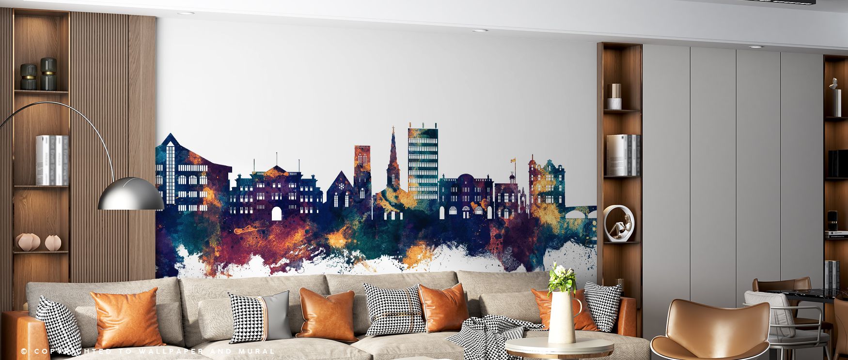 Bathed in luminous color, Lincoln England Skyline Purple & Gold Wallpaper glows with artistry. Purple depth anchors the composition while golden details radiate brilliance. The skyline emerges with confidence and pride. Its surface becomes a celebration o