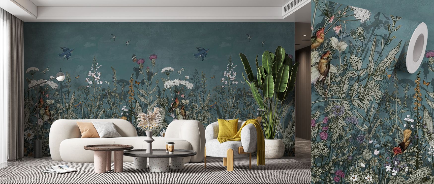 A bold portrayal of Meadow Finds Dusty Blue Wallpaper reveals soft motifs scattered across layered tones. Each form carries balance, producing rhythm and elegance. Its atmosphere feels tranquil while maintaining expression. This wallpaper makes living roo