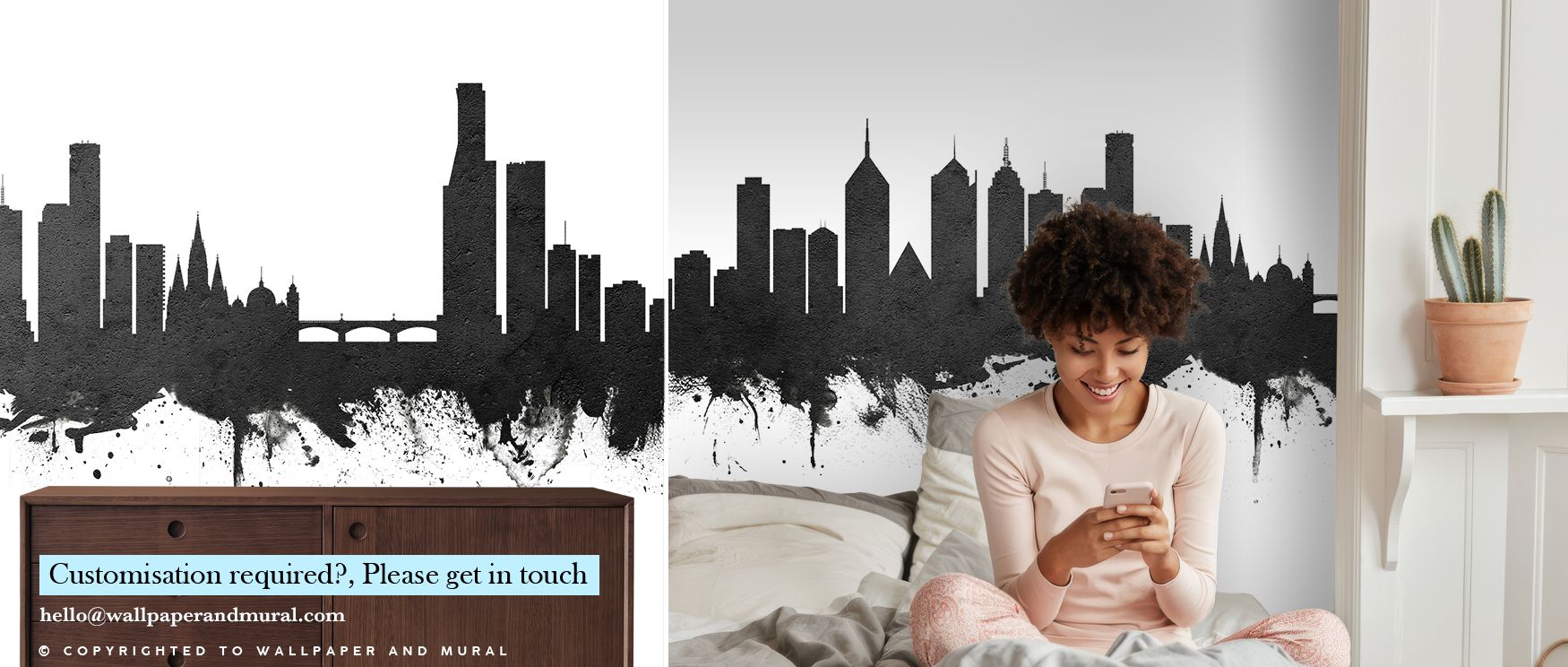 Melbourne Australia Skyline Black & White Wallpaper embodies quiet strength in glowing contrast. Bedrooms achieve cozy calm, offices professional elegance, and living rooms bold rhythm, highlighting architectural artistry.