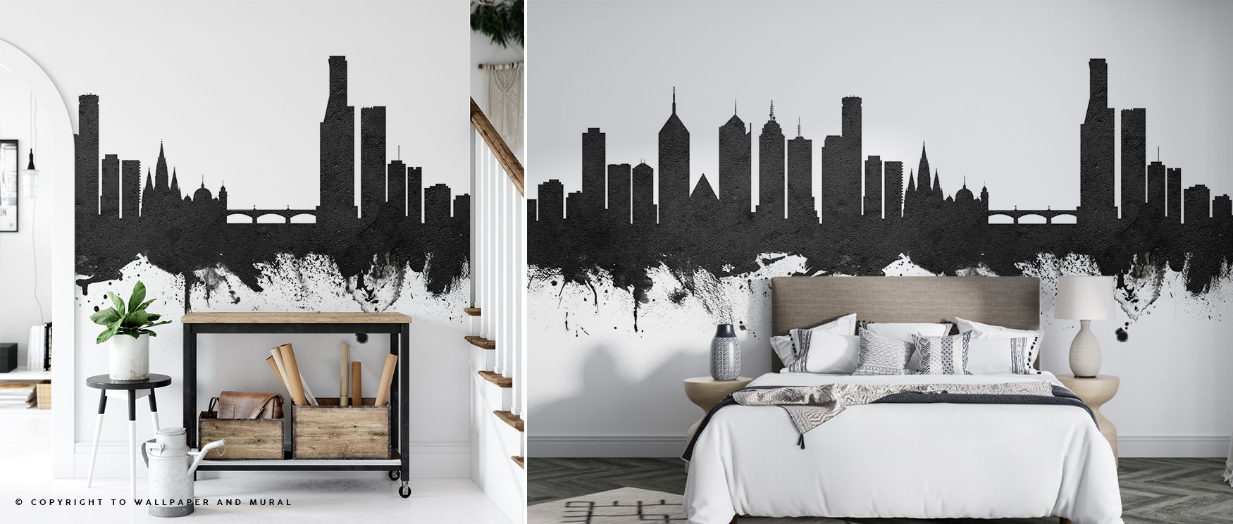Across bold lines, Melbourne Australia Skyline Black & White Wallpaper radiates heritage charm. Living rooms shine with modern vibrancy, offices with professional energy, and bedrooms with restful presence, offering refined design.