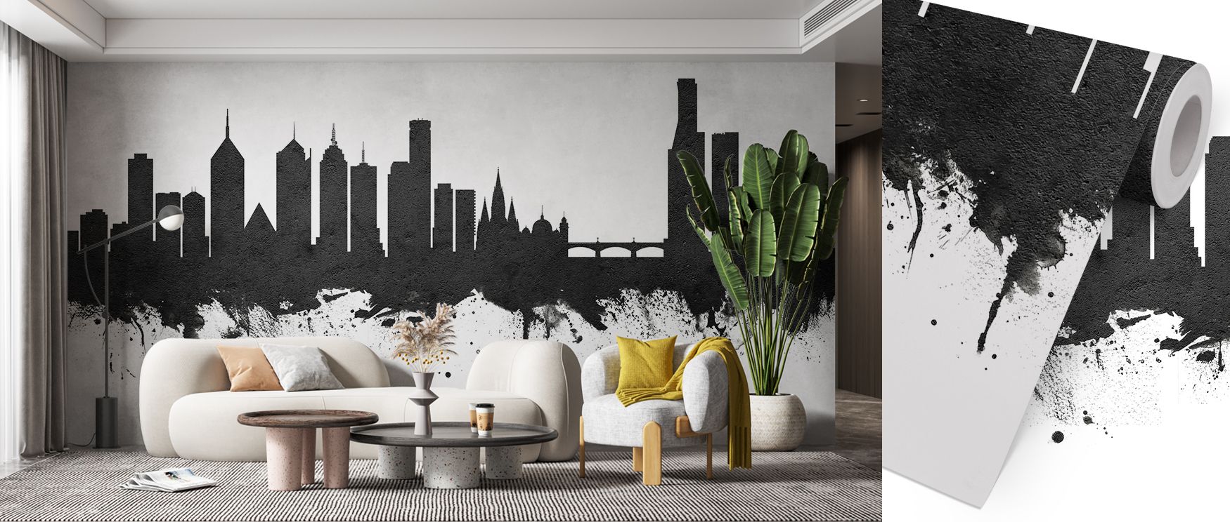 Architectural beauty emerges in Melbourne Australia Skyline Black & White Wallpaper across balanced tones. Bedrooms glow with charm, offices with refinement, and living rooms with conversation spirit, celebrating Australian pride.