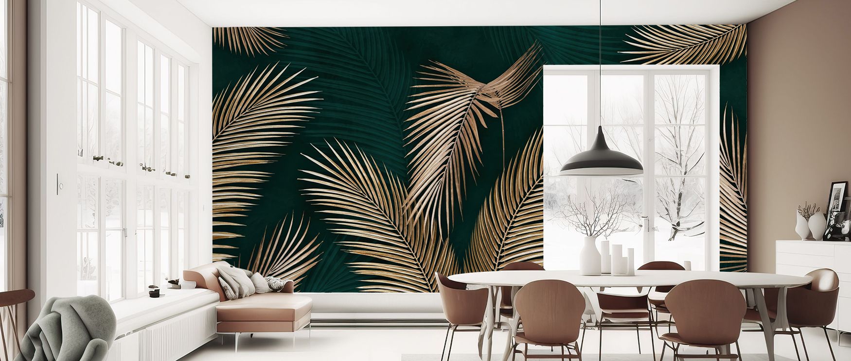 Lively scale and texture enrich the Monumental Leaf Wallpaper, presenting detailed leaf artistry in expressive compositions that captivate walls with energy, balance, and artistic refinement. 