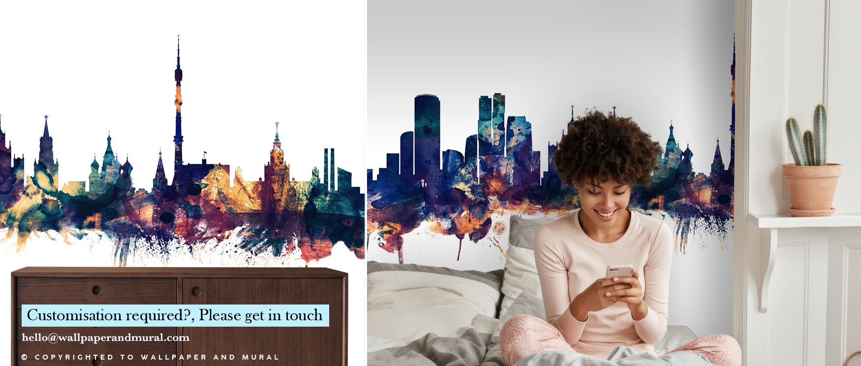 Dramatic tones enrich Moscow Russia Skyline Blue & Bronze Wallpaper, ensuring interiors radiate vibrancy, charm, and bold artistry, presenting walls with architectural depth and refined decorative appeal. 