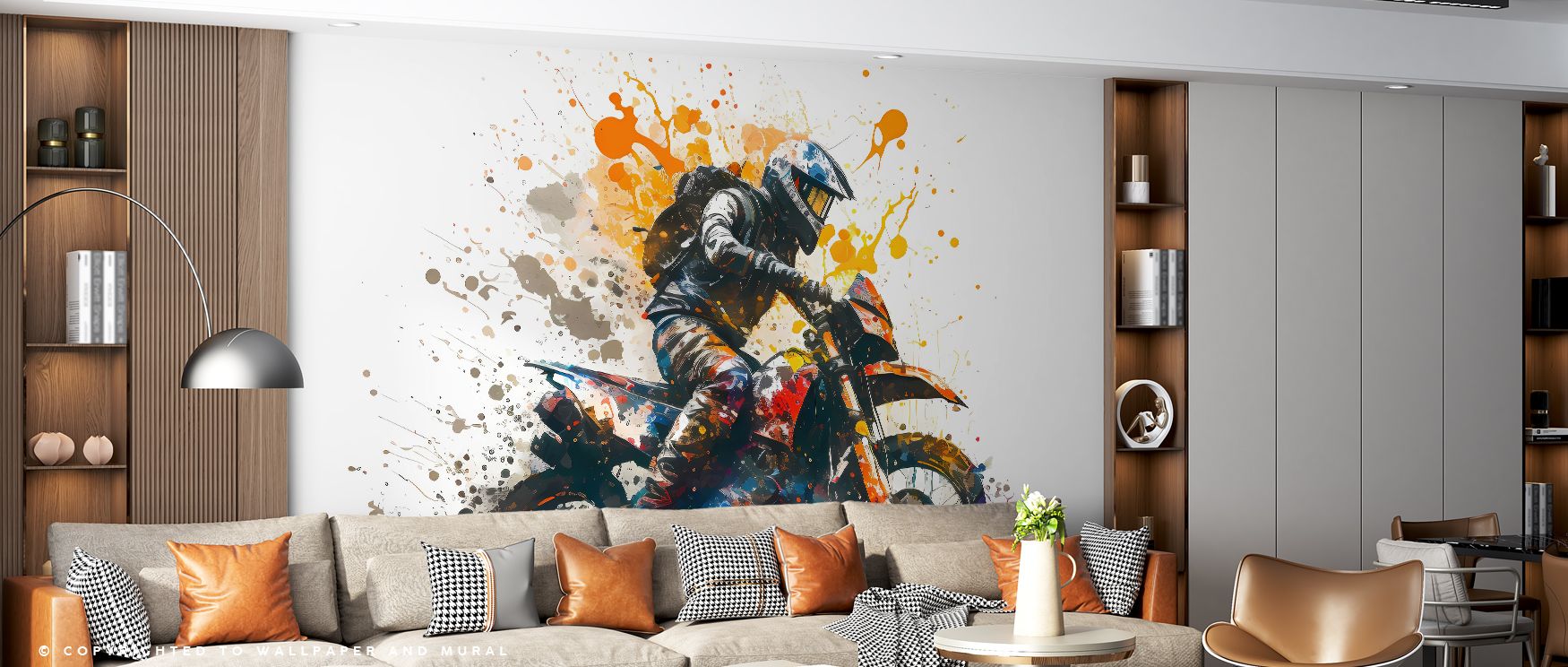 Dramatic action defines Moto Action Wallpaper, where expressive forms highlight strength and vitality, turning spaces into energetic backdrops filled with athletic creativity and decorative appeal. 