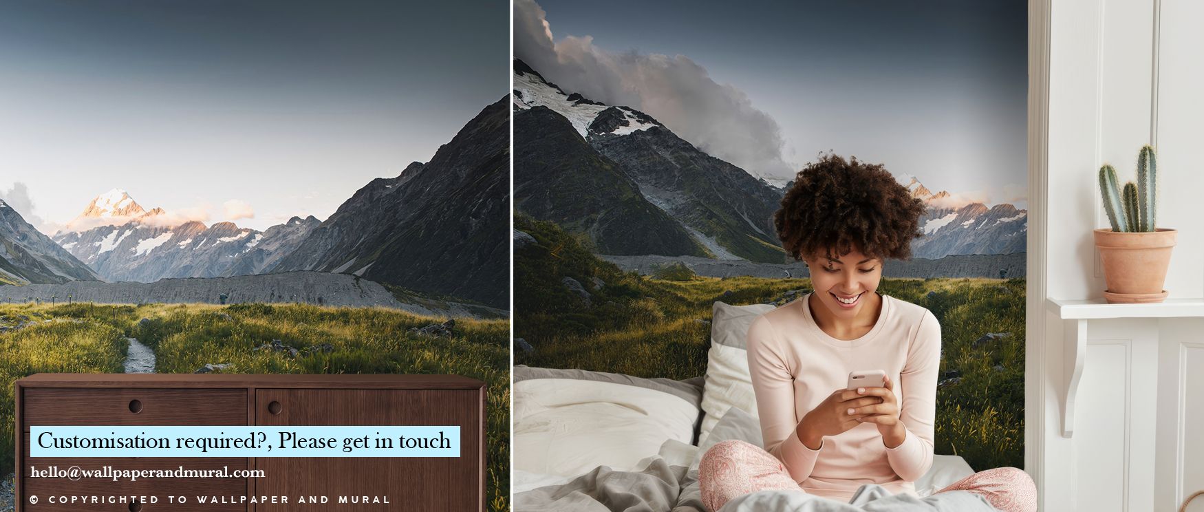 Mount Cook Wallpaper illustrates serene landscapes with snow-capped forms, turning interiors into decorative retreats enriched with natural beauty, calmness, and grandeur. 