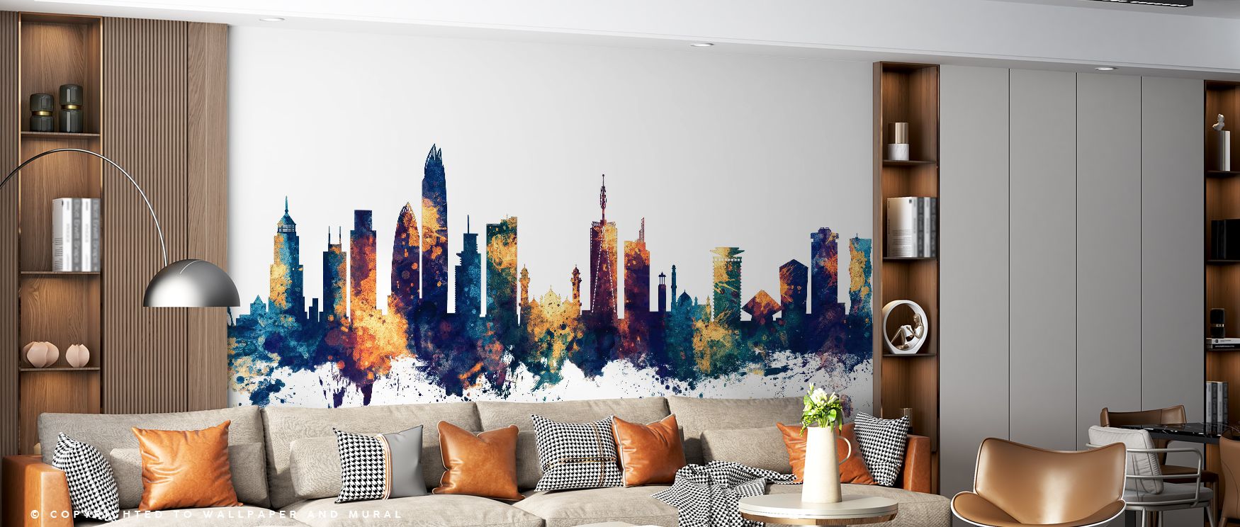 Nairobi Kenya Skyline Blue & Bronze Wallpaper blends rhythm with tonal brilliance, turning interiors into vibrant decorative spaces enriched with energy, sophistication, and Kenyan charm. 