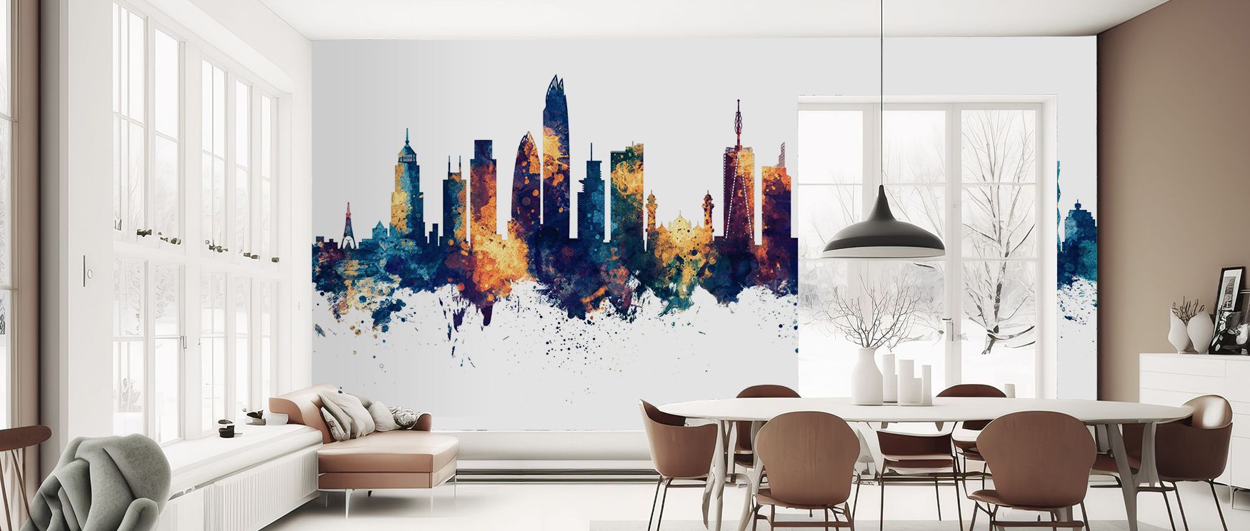 Nairobi Kenya Skyline Blue & Bronze Wallpaper expresses metropolitan charm through glowing silhouettes, creating walls filled with urban rhythm, energy, and decorative refinement. 