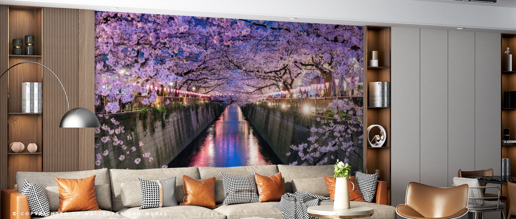 A floral impression shapes Nakameguro Cherry Blossom Wallpaper, presenting imagery that balances softness with decorative rhythm, offering interiors peace, charm, and quiet artistry. 