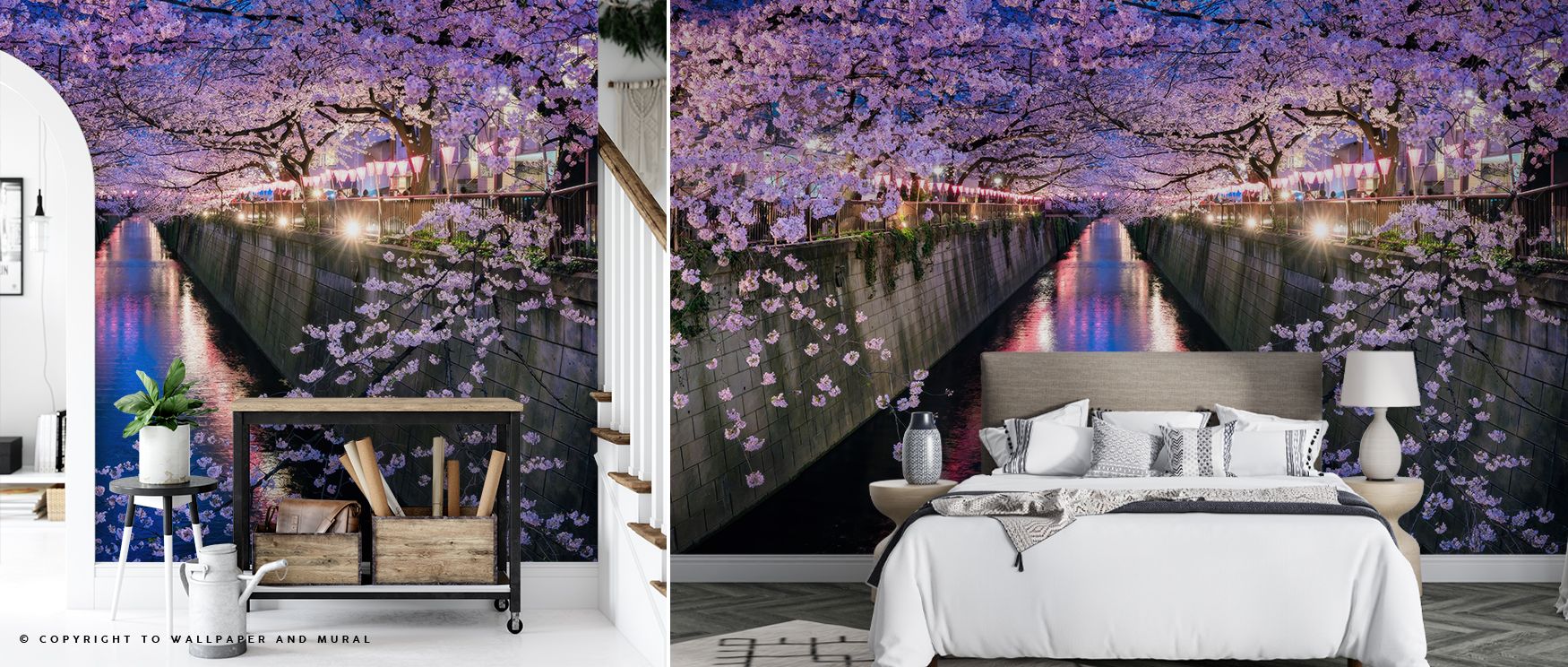 Tranquility radiates in Nakameguro Cherry Blossom Wallpaper as delicate tones create harmony, turning interiors into decorative spaces filled with calm sophistication. 