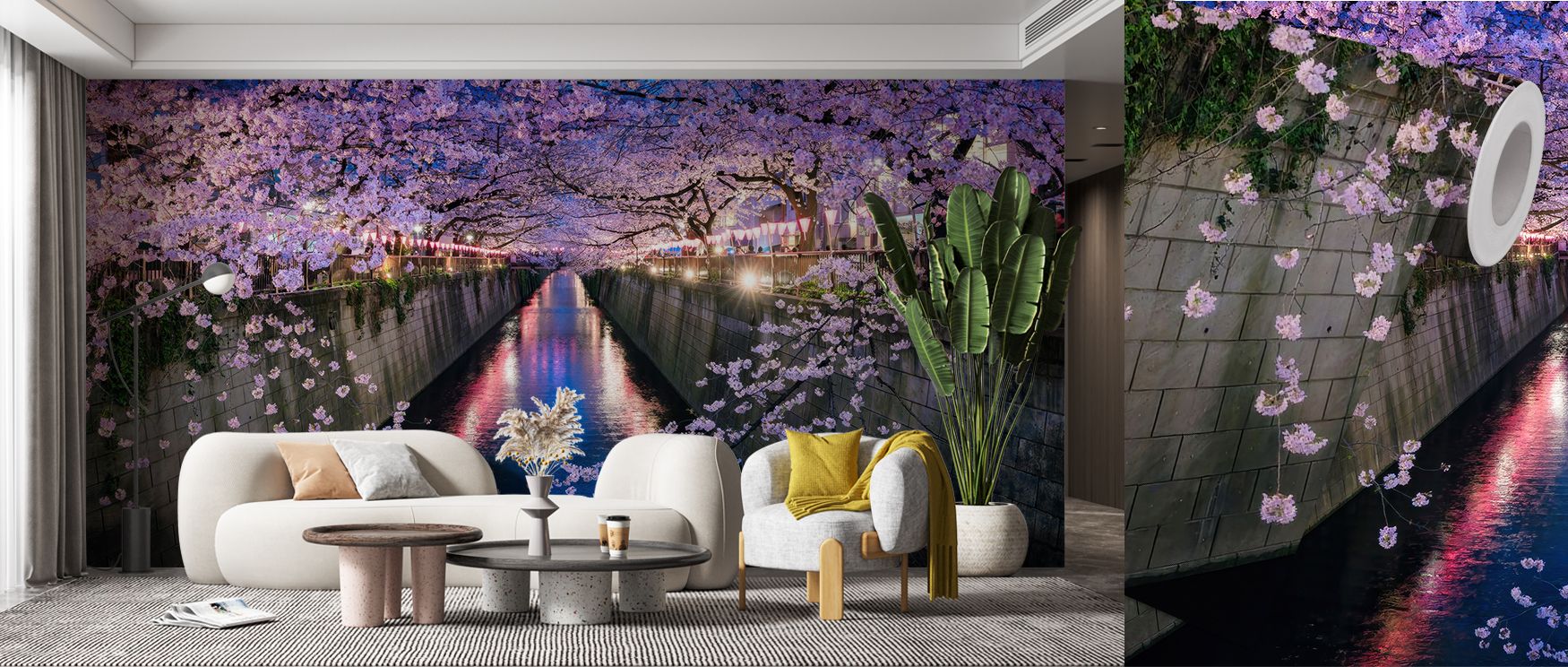 Nakameguro Cherry Blossom Wallpaper reveals natural floral rhythm, presenting imagery that offers decorative charm, balance, and serenity in versatile living spaces. 