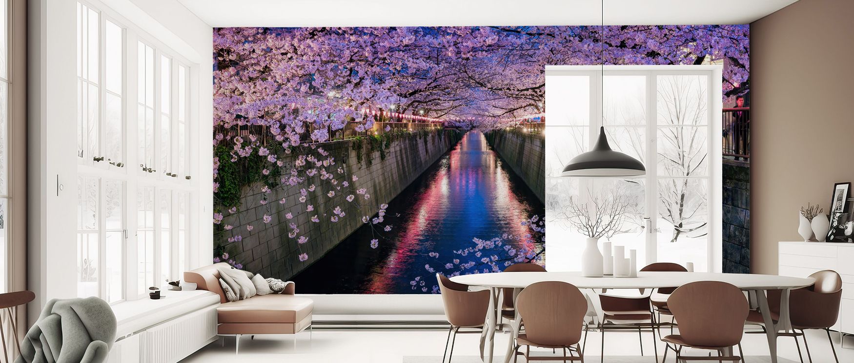 Decorative artistry shines in Nakameguro Cherry Blossom Wallpaper as blossoms layer across surfaces, ensuring walls glow with beauty, tranquility, and timeless charm. 