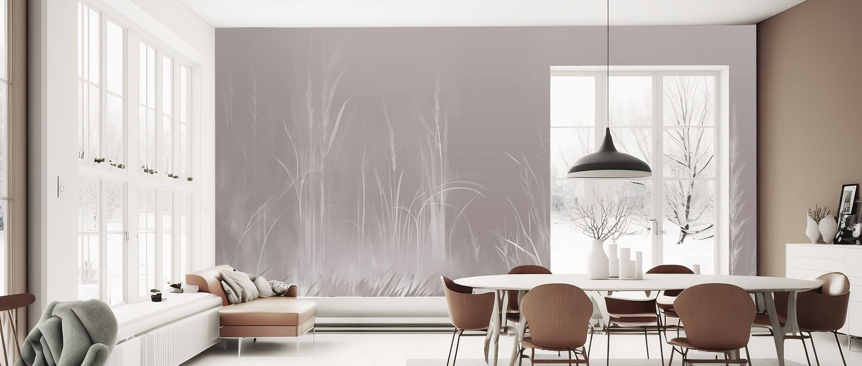 The imagery of Natures Mood Smoke Wallpaper offers layered tonal beauty, providing interiors with subtle artistry, quiet charm, and calming decorative balance. 