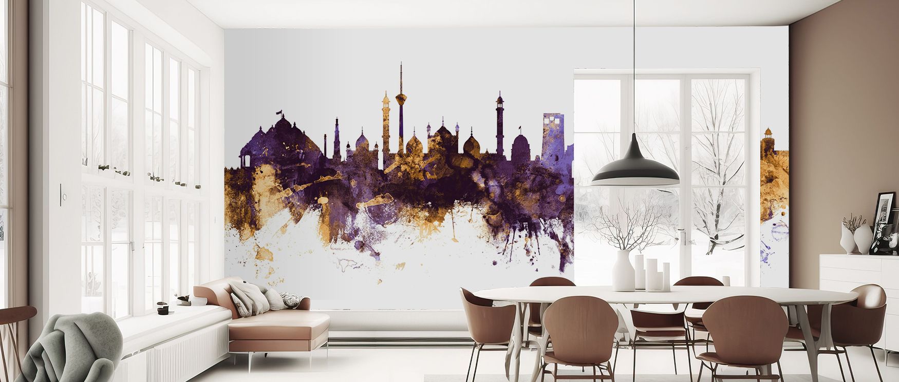 Nairobi Kenya Skyline Blue & Bronze Wallpaper captures architectural charm through tonal contrasts, presenting interiors with vibrant rhythm and decorative sophistication. 