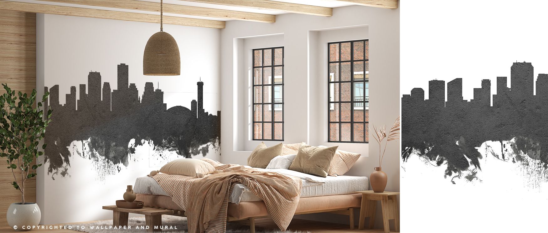 New Orleans Skyline Black & White Wallpaper expresses classic elegance in tonal imagery, turning interiors into bold decorative spaces enriched with cultural sophistication. 